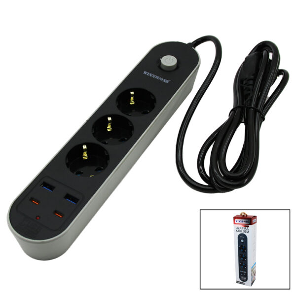 TERMAL AKIM KORUMA  3X PRİZ 2X USB 2X TYPE-C 2MT UZATMA KABLOLU GRUP PRİZ 10A - 2500W (K0)