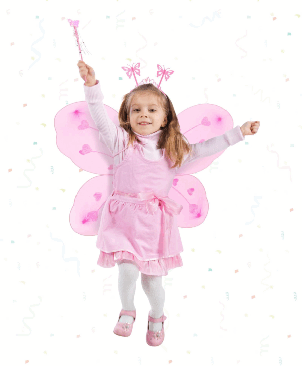 Pembe Kelebek Kız Seti – 50 Cm Kelebek Kanadı, Taç Ve Asa - Görsel 3