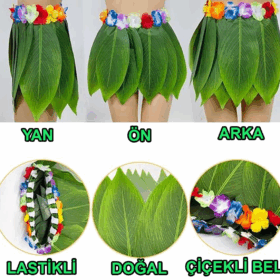 Tropikal Esintili Hawaii Yapraklı Parti Eteği Çocuk Boy