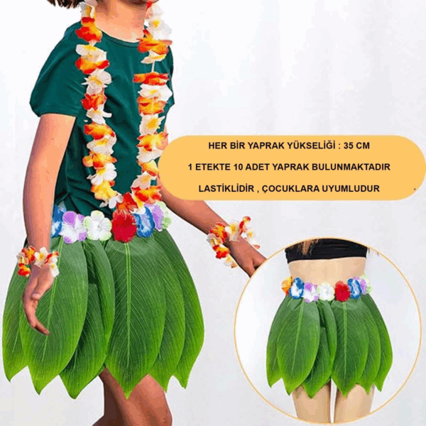 Tropikal Esintili Hawaii Yapraklı Parti Eteği Çocuk Boy - Görsel 4