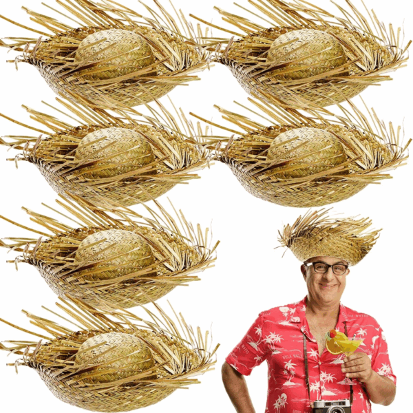 Tropikal Parti Naturel Hasır Hawaii Şapkası 13x36 Cm - Görsel 2