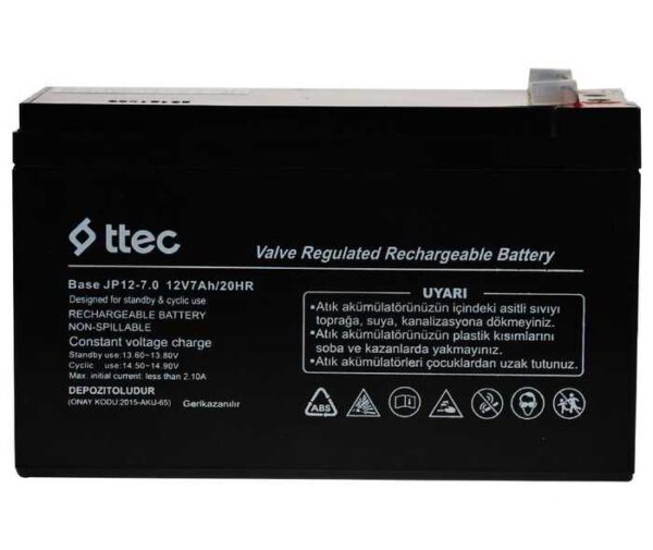 Ttec Base 12V 7AH Bakımsız Kuru Akü (K0) - Görsel 2