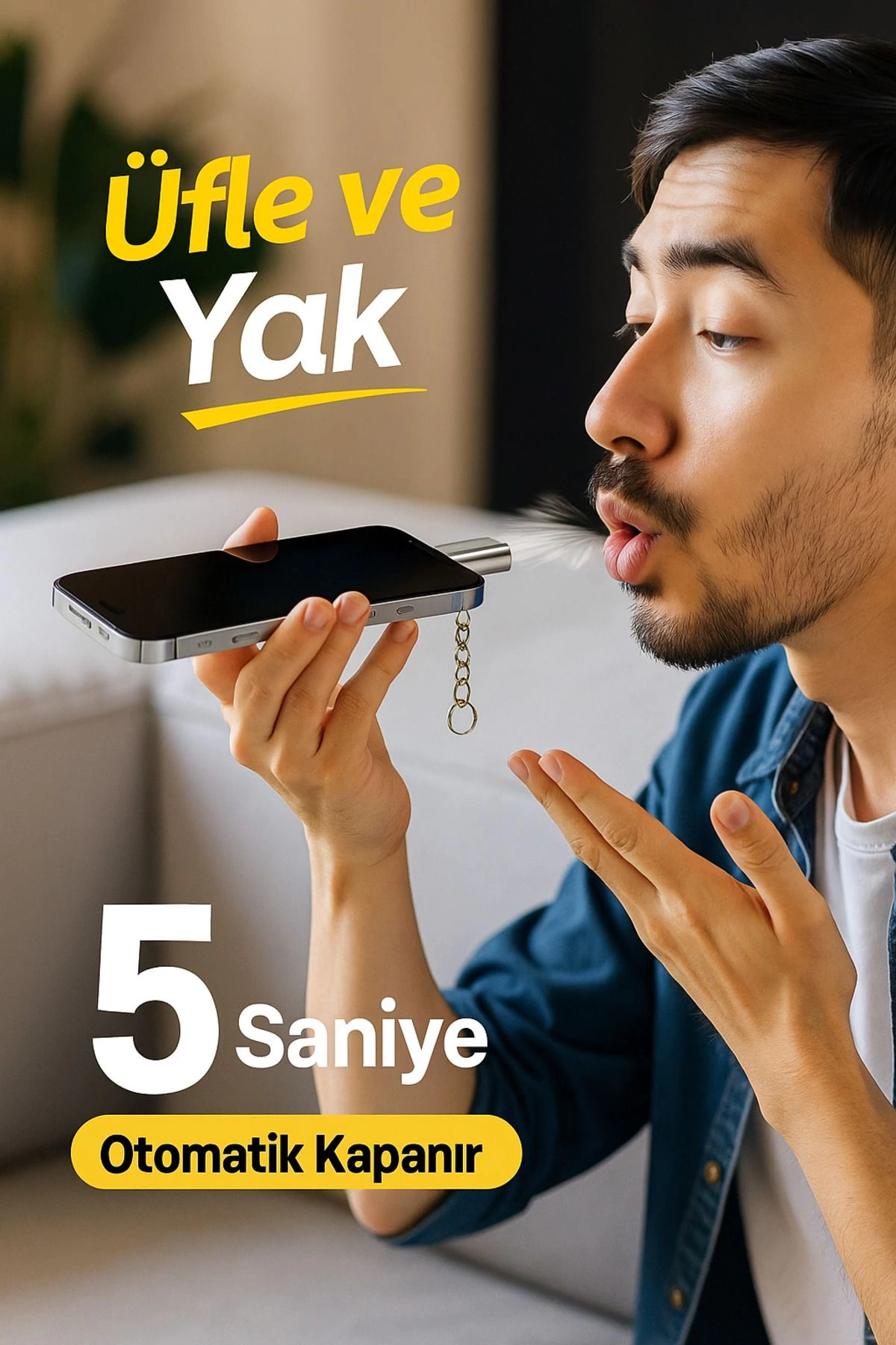 USB-C Çakmak Telefon Hemen Kullanım Taşınabilir Acil Durum Çakmağı Kamp Seyahat ve Günlük Kullanım - Görsel 2