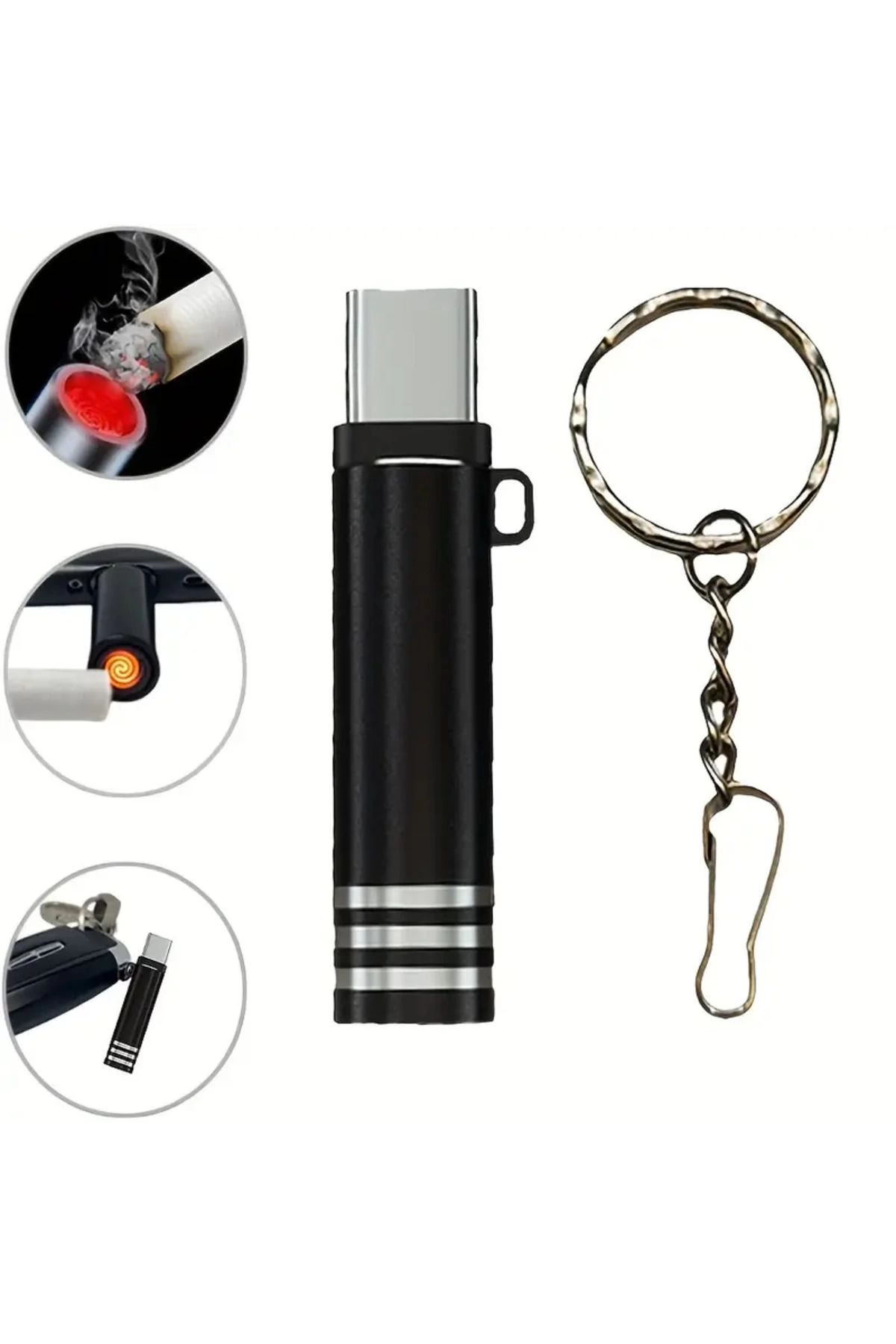 USB-C Çakmak Telefon Hemen Kullanım Taşınabilir Acil Durum Çakmağı Kamp Seyahat ve Günlük Kullanım - Görsel 6