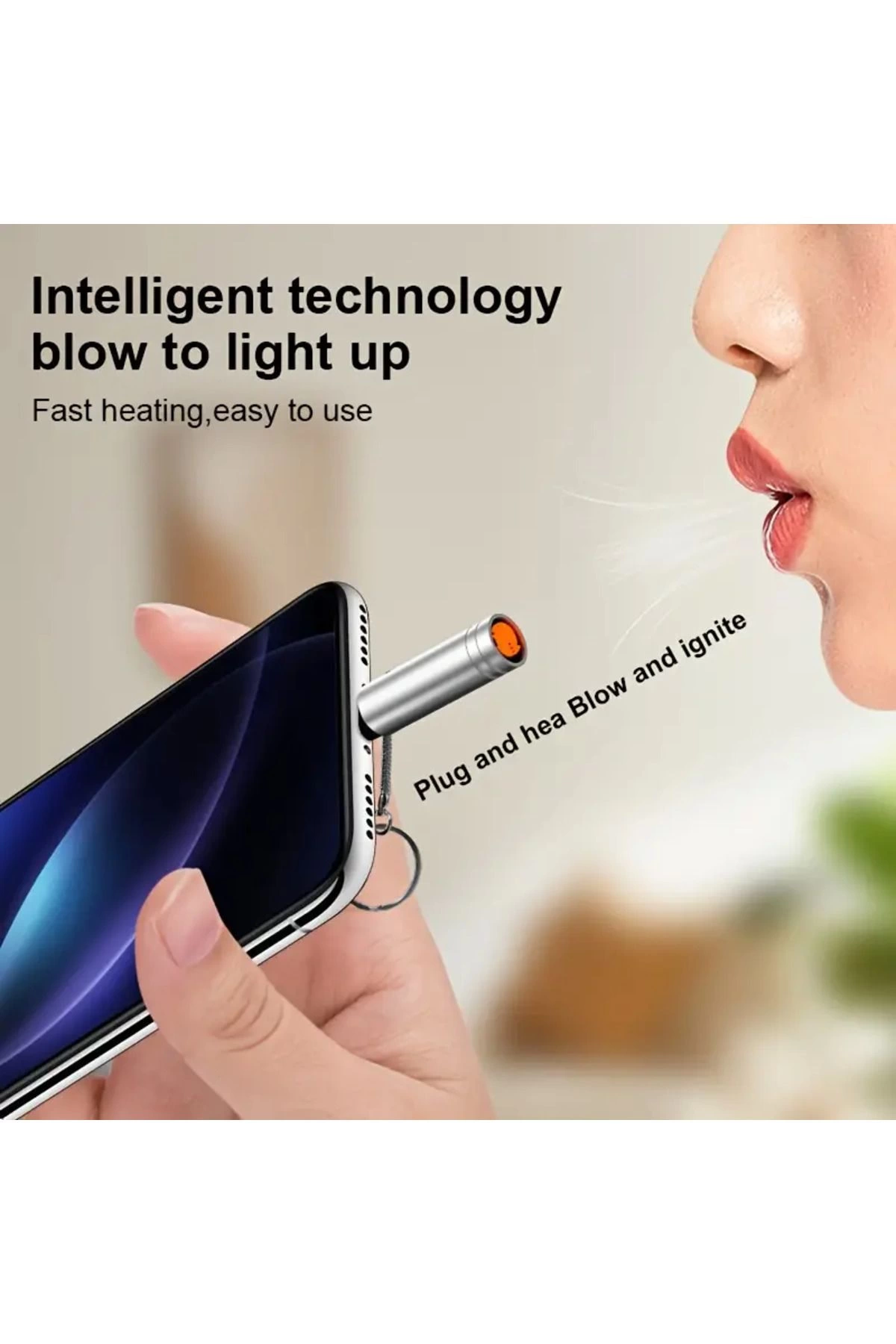 USB-C Çakmak Telefon Hemen Kullanım Taşınabilir Acil Durum Çakmağı Kamp Seyahat ve Günlük Kullanım - Görsel 4