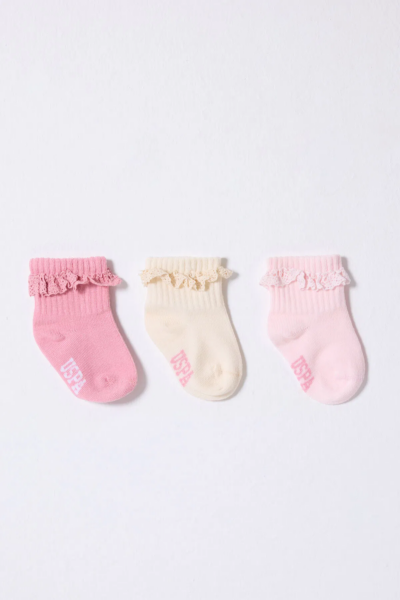 U.S.Polo Kız Bebek Çorap USB2208 Pudra Ekru Somon
