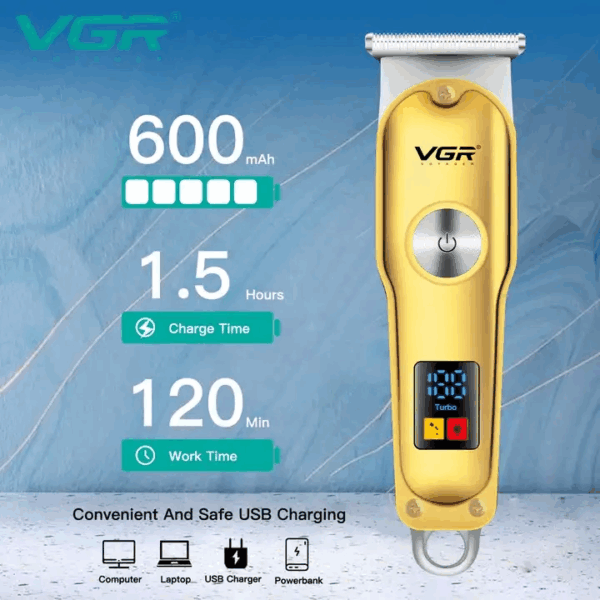 Vgr V-290 Altın T Bıçak Sıfır Kesim Lcd Ekran Şarjlı Tıraş Makinesi - Görsel 2