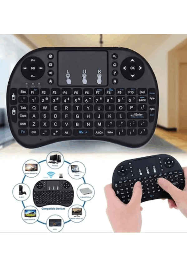 Smart Tv Box Ps3 Uyumlu Kablosuz Dokunmatik Işıklı Şarjlı Touchpadli Mini Q Klavye - Görsel 2