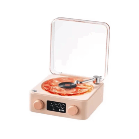 Waves Nostalji Plak Görünümlü Bluetooth Hoparlör 3d Ses Dalgası Retro Müzik Plak Pembe