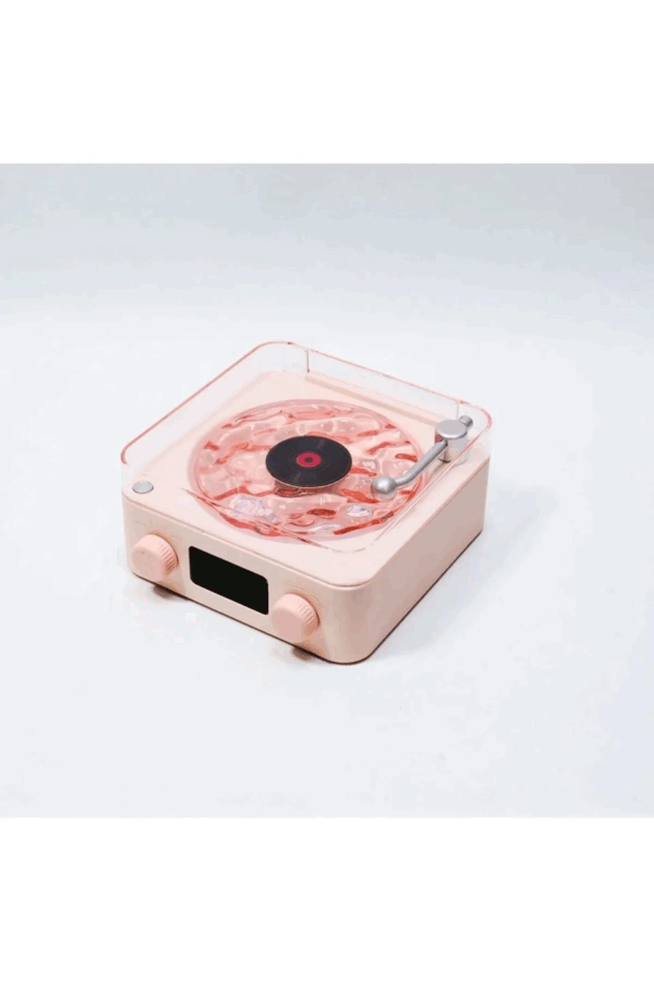 Waves Nostalji Plak Görünümlü Bluetooth Hoparlör 3d Ses Dalgası Retro Müzik Plak Pembe - Görsel 2
