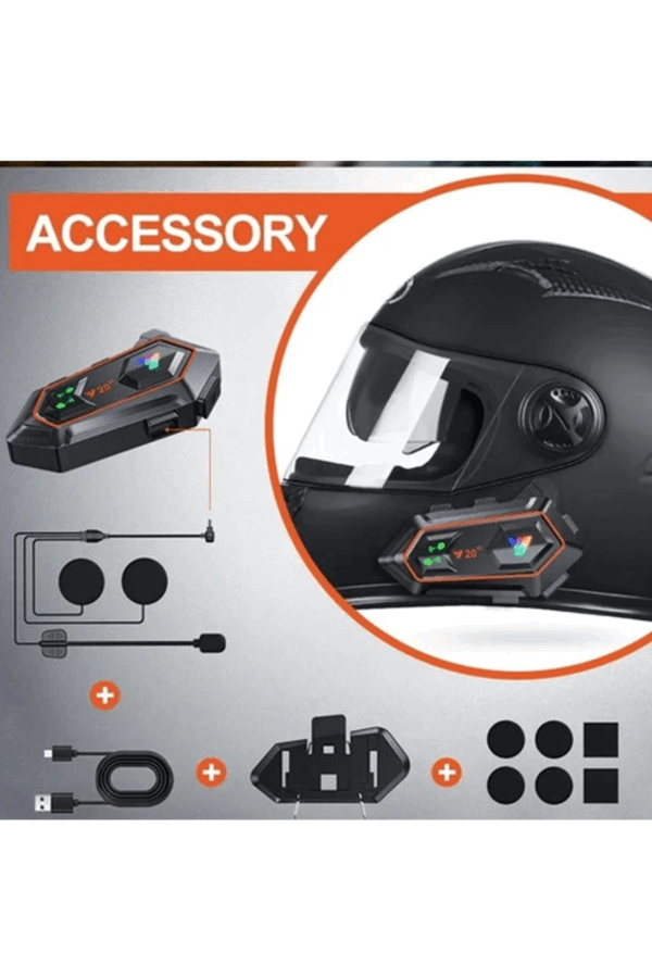 Y20 2x 1000m Telsiz Mesafeli 2 Kişi Bağlantılı Bluetooth Kask Kulaklık Fenerli İntercom - Görsel 5