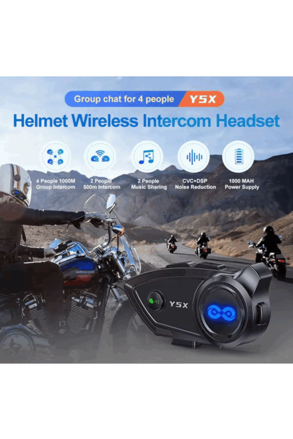 Y5x Rgb Işıklı Intercom 5 Kişi Bağlantılı 1000mah Motosiklet Bluetooth Kulaklık Seti - Görsel 2
