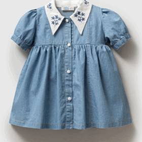 Yaka Nakış Detaylı Kot Elbise Şık Ve Rahat Tasarım