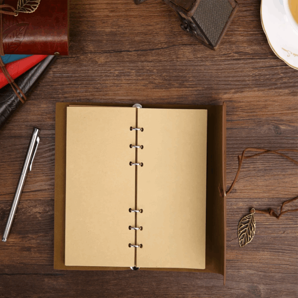 Yaprak Desenli Çizgisiz Deri Defter - Görsel 4