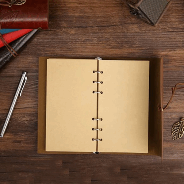 Yaprak Desenli Kahverengi Deri Defter - Görsel 3