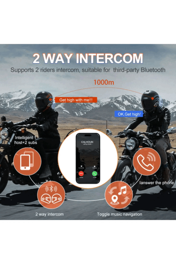 Yeni Model Y80-2x Motosiklet İntercom 2 Kişilik Bağlantı Rgb Işıklı Bluetooth Kulaklık Seti - Görsel 3