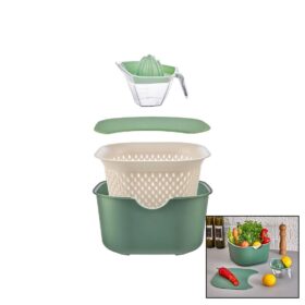 YEŞİL 5PCS MUTFAK SETİ PLS.KARIŞTIRMA KAP=4LT - SÜZGEÇ=3.5LT - KESİM PANO - SIKACAK=0.25LT (K0)