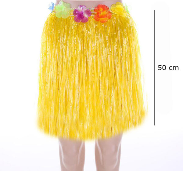 Yetişkin ve Çocuk Uyumlu Sarı Renk Püsküllü Hawaii Luau Hula Etek 50 cm (K0)