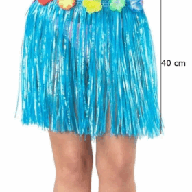 Yetişkin Ve Çocuk Uyumlu Mavi Renk Püsküllü Hawaii Luau Hula Etek 40 Cm