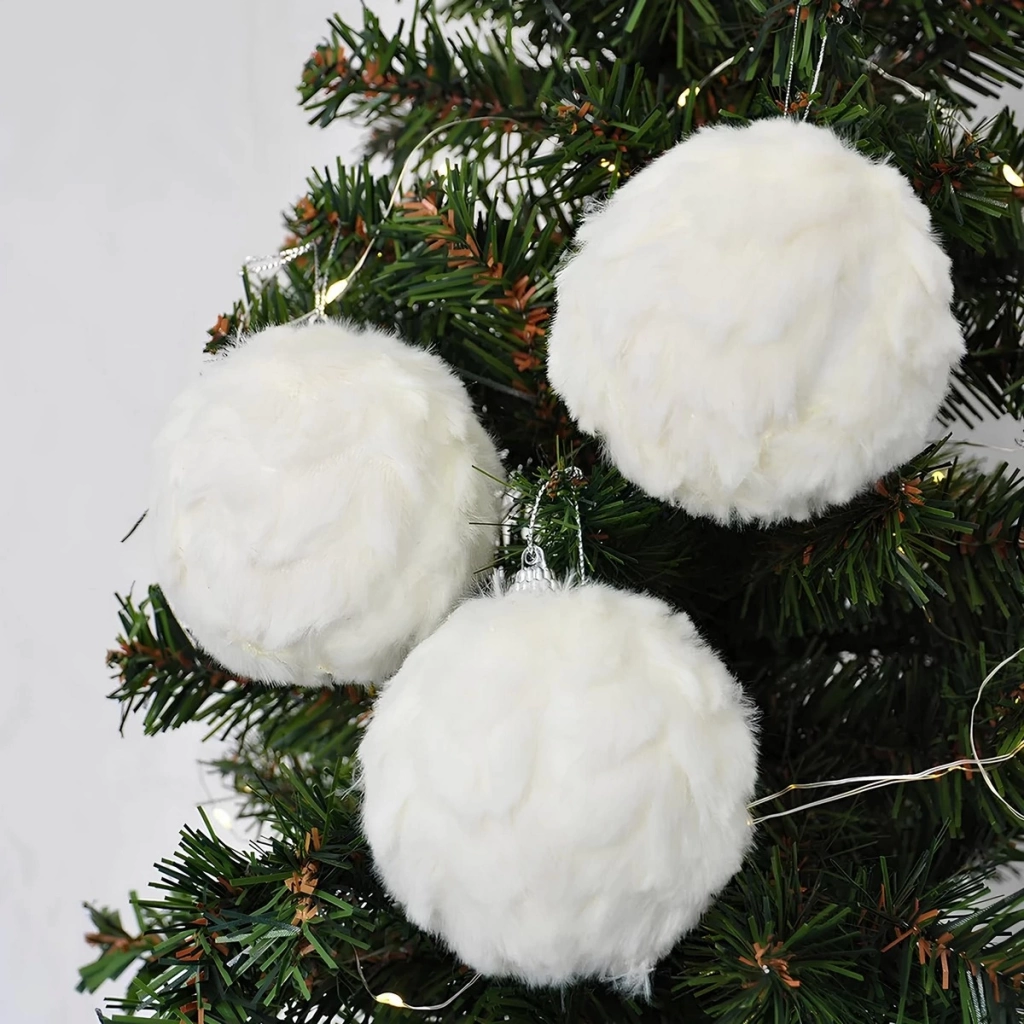 Çocuk Yılbaşı Ağaç Süsleme Topu Peluş 3'lü Pvc Kutu 8 cm - Görsel 2