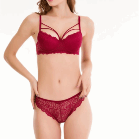Bordo Dantelli Çift İp Detaylı Şık Sütyen Takım 19007