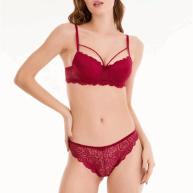 Bordo Dantelli Tek İp Detaylı Şık Sütyen Takım 19011