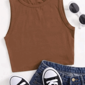 Kahverengi Kalın Askılı Crop BN6572K