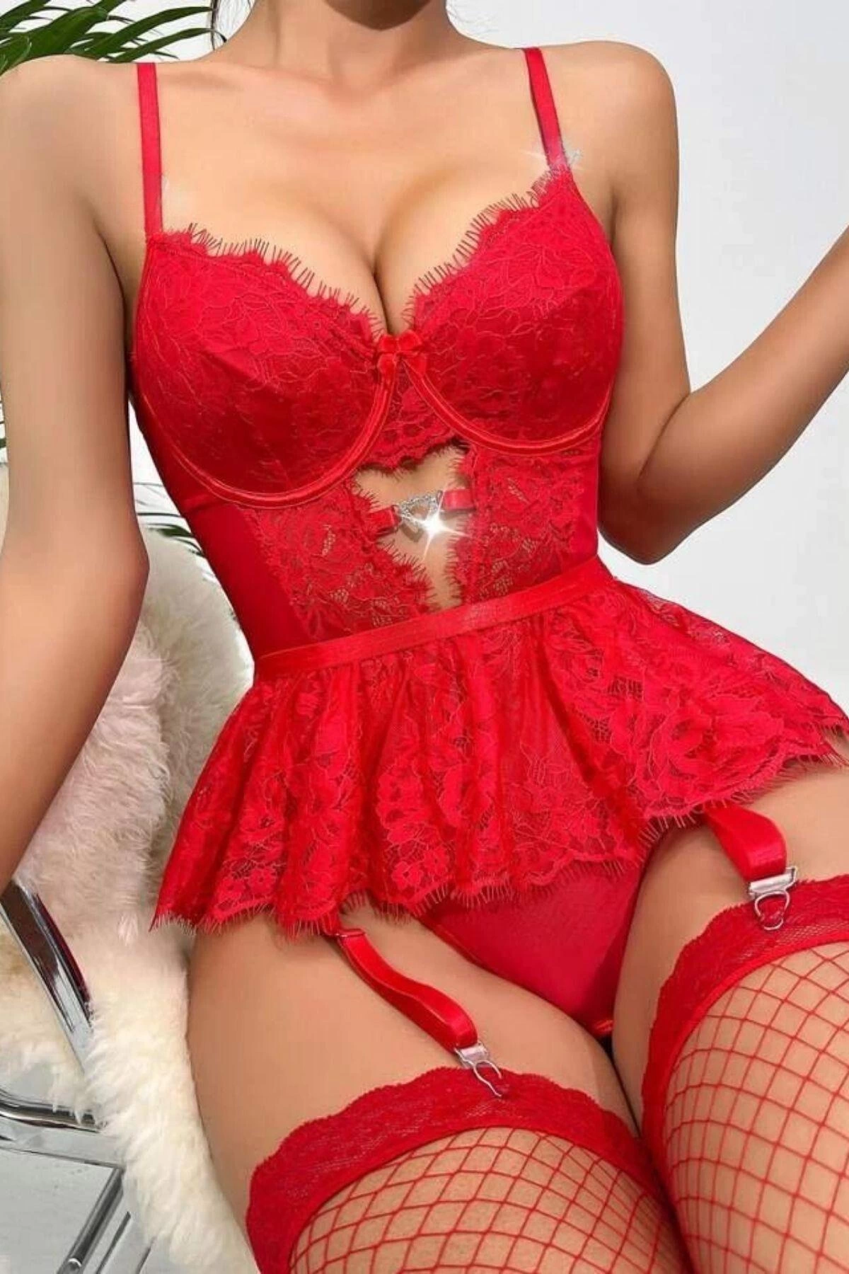 Kırmızı Dantelli Etekli Babydoll Takım 16517 - Görsel 2