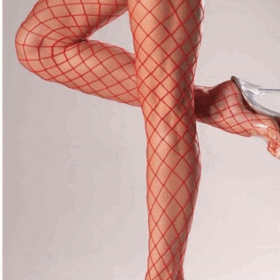 Kırmızı Geniş Fileli Jartiyer Çorabı 1101