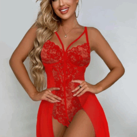 Kırmızı Özel Bölgesi Açık Babydoll Gecelik 15034