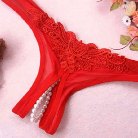 Kırmızı Özel Bölgesi Açık İnci Detaylı Fantazi Tanga 18010