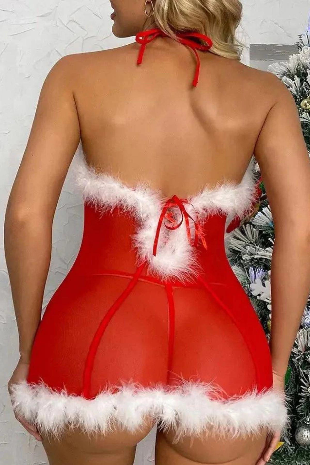 Kırmızı Yılbaşı Özel Tasarım Ponponlu Kostüm Set 15529 - Görsel 3