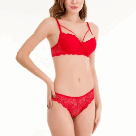 Kırmızı Dantelli Tek İp Detaylı Şık Sütyen Takım 19012