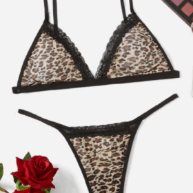 Leopar Dantel Detaylı  Sütyen Külot Takım 16039
