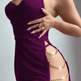 Mor Özel Tasarım Zicir Aksesuarlı Gecelik 15572