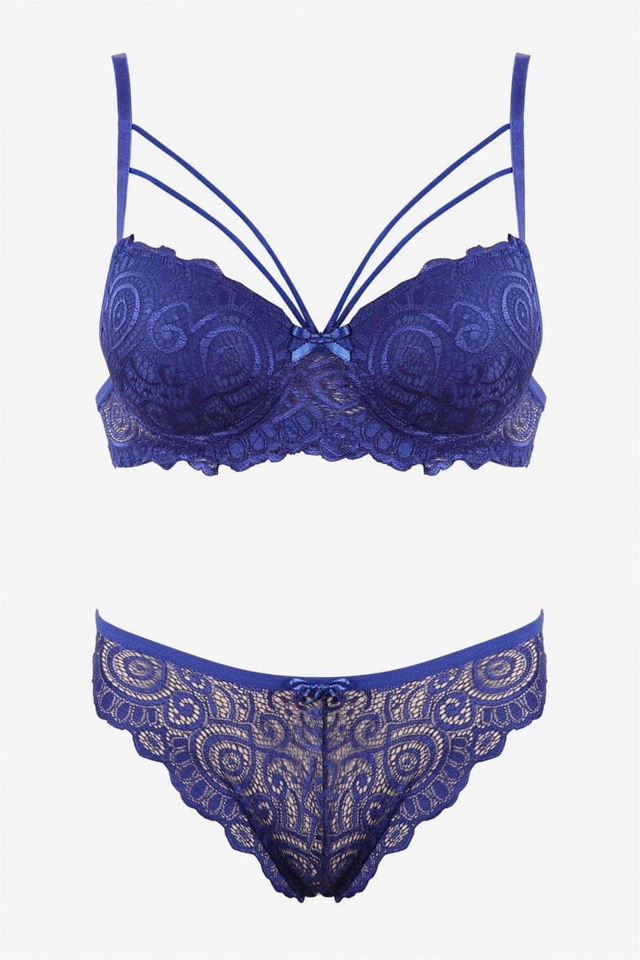 Saks Dantelli Çift İp Detaylı Şık Sütyen Takım 19009 - Görsel 5