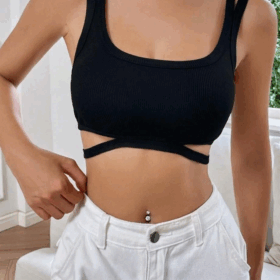 Siyah Çift Askılı Göğüs Altı Detaylı Crop BN6573S