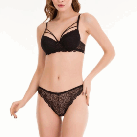 Siyah Dantelli Çift İp Detaylı Şık Sütyen Takım 19010