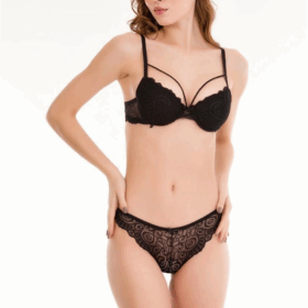 Siyah Dantelli Tek İp Detaylı Şık Sütyen Takım 19017