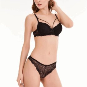 Siyah Dantelli Tek İp Detaylı Şık Sütyen Takım 19015