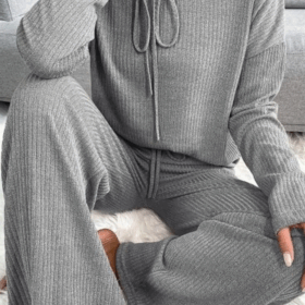 Viskon Gri Kapüşonlu Uzun Kollu İkili takım 7009