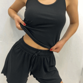 Viskon Siyah Çok Rahat Şortlu Takım 7513