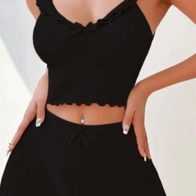 Viskon Siyah Valonlu Şortlu Takım 7505