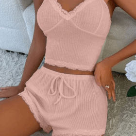 Viskon Yavruağzı Dantel Detaylı Şortlu Takım 7510