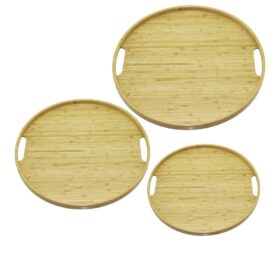 YUVARLAK - 3 BOY BAMBU AHŞAP TEPSİ SETİ 30--35--38CM (K0)