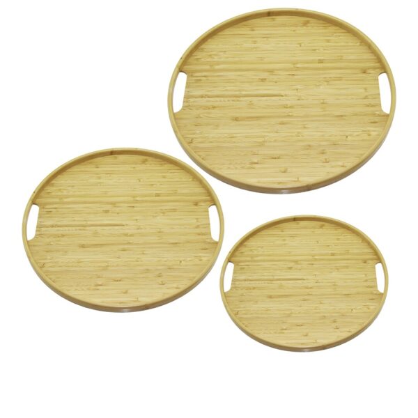 YUVARLAK - 3 BOY BAMBU AHŞAP TEPSİ SETİ 30--35--38CM (K0)