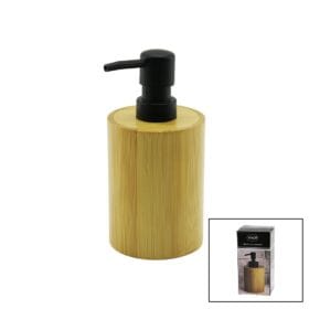 YUVARLAK  AHŞAP BAMBU SIVI SABUNLUK  SİYAH PLASTİK POMPA   ÇAP: 8CM - Y: 11CM (K0)