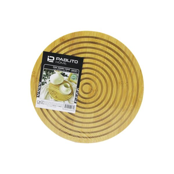 YUVARLAK ÇİFT TARAFLI=DÜZ - DALGALI OYUK KANALLI AHŞAP BAMBU SUNUM TEPSİ 28CM (K0)