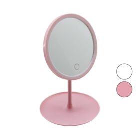 YUVARLAK 7 İNÇ LEDLİ - USB ŞARJLI MAKYAJ AYNASI 90°TAKILIK SEPETLİ AYAK RENKLİ PLS 17.5CM (K0)