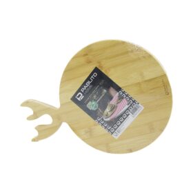 YUVARLAK AHŞAP BAMBU KESİM PANOSU - KESME TAHTASI GEYİK BOYNUZ FİGÜR SAPLI = 26CM (K0)